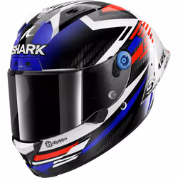Shark Aeron GP FIM Firstlap Carbon Casco, bianco-rosso-blu, dimensione M per uomo