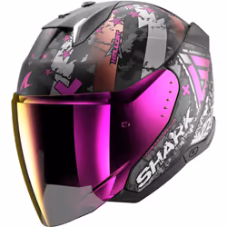 Shark Skwal i3 Jet Hellcat Casco Jet, nero-bianco-rosa, dimensione S per uomo