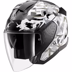 Shark Skwal Jet Pranz Casco Jet, nero-bianco-oro, dimensione M per uomo