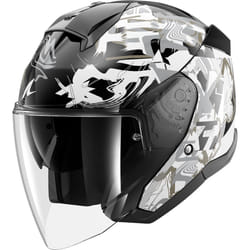 Shark Skwal Jet Pranz Casco Jet, nero-bianco-oro, dimensione M per uomo