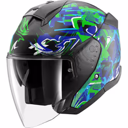 Shark Skwal Jet Pranz Casco Jet, nero-bianco-verde-blu, dimensione M per uomo