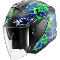 Shark Skwal Jet Pranz Casco Jet, nero-bianco-verde-blu, dimensione M per uomo