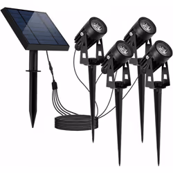 SOLAR LED SPOT: 4x ROUNDY è un faretto solare a doppia connessione con una base LED bianco freddo e fino a 10 ore di funziona ...