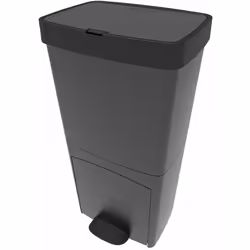 PRODOTTO IN EUROPA. Fatto di plastica riciclata. Capacità 70L Colore nero grigio antracite. Dimensioni: circa 39 x 29 x 76,5 ...