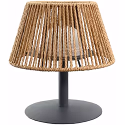 LAMPADA DA TAVOLO A LED: Standy Mini Raffy è una lampada da tavolo a LED senza fili con base in acciaio, paralume in rafia e  ...