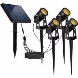 SOLAR LED SPOT: 4x ROUNDY è un faretto solare a doppia connessione con una base LED bianco freddo e fino a 10 ore di funziona ...