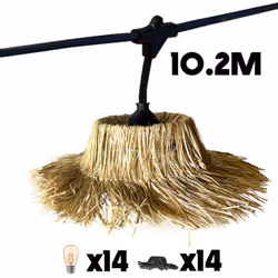 Design bohémien e autentico: Questa garlanda luminosa LED con paralume in paglia incarna il fascino dello stile bohémien ed e ...