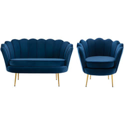 Pascal Morabito - Set divano 2 posti e poltrona conchiglie in Velluto Blu notte - dandelion