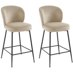 Sgabello da bar in Velluto e Metallo Nero Beige - Lotto di 2 - polpona