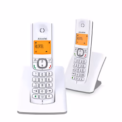 Alcatel F530, Telefono DECT, Cornetta wireless, Telefono con vivavoce, 50 voci, Identificatore di chiamata, Grigio, Bianco