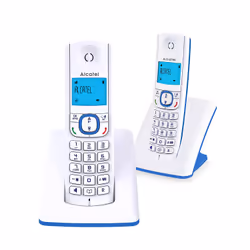 Alcatel F530, Telefono DECT, Cornetta cablata, Telefono con vivavoce, 50 voci, Identificatore di chiamata, Blu, Bianco