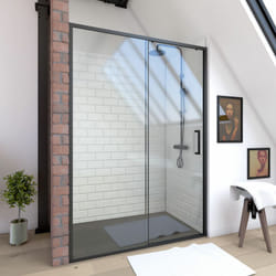 Parete doccia 1 porta scorrevole 140x200 cm - Vetro trasparente - Profilo nero - crush
