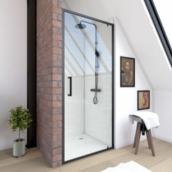 Porta a muro con porta girevole - Sole: 80x200cm - Profilo nero opaco - Vetro trasparente da 6 mm
