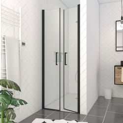Porta Doccia a Doppia Battente 90x200cm - Vetro Temperato Trasparente 6mm - Profilo Nero Opaco