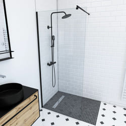 Parete doccia 90x200cm - Vetro temperato trasparente 8mm - Profilo Nero - freedom 2 black