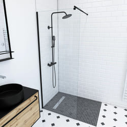 Parete doccia 80x200cm - Vetro temperato trasparente 8mm - Profilo Nero - freedom 2 black