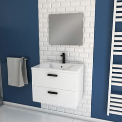 Aurlane - Mobile da bagno sospeso 60 cm bianco con 2 cassetti, lavabo e specchio - box-in