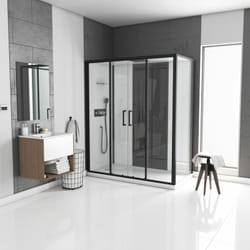 Cabina doccia rettangolare 170x90x205 cm - Bianco con profilo nero Ricevitore piatto opaco - Infinity Low