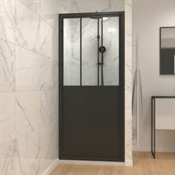 Porta per doccia a muro con seminario girevole di tipo di porta - 90x200cm - profilo nero opaco - vetro da 5 mm
