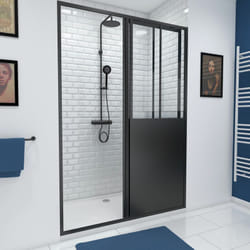 Parete doccia Un workshop di tipo porta scorrevole - 140x200cm - - Profilo nero opaco - Vetro da 5 mm