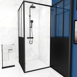Aurlane - Pack completo parete doccia con porta pivotante e parete laterale e piatto doccia bianco