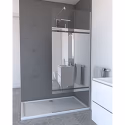 Set Parete Doccia Walk-In 80x200 cm in Vetro Trasparente con Fascia Specchio - Profilo e Barra di Fissaggio Finitura Cromo Ca ...