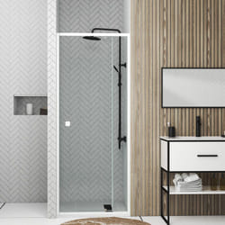 Porta della doccia girevole bianca Stretch da 79 a 90 cm Larghezza - Vetro trasparente - Wity