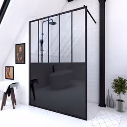 Parete per doccia GLASSY 140 Caratteristiche della parete : Barra di supporto in alluminio nero opaco, estensibile di 70-100 ...