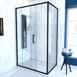 Set di pareti con 1 porta scorrevole e lato fisso 120x80x200 cm - Vetro 6 mm - Profilo Nero - crush