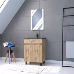 Questo mobile da bagno TIMBER, funzionale e di tendenza, è composto da : Un mobile da 60 cm : Mobile in MDF e melamina con fi ...