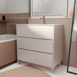 Set Mobile Bagno 80 cm Laccato Bianco 3 Cassetti con Lavabo in Ceramica - xenos