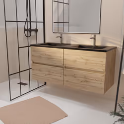 TIMBER 120, Uno stile sobrio e attuale ! Mobile bagno da 120 cm con 4 casseti, da appendere, e il suo lavabo doppio in cerami ...