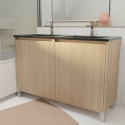 Mobile da bagno 120 cm 4 Ante Rovere Chiaro + Lavabo Doppio in Ceramica Nera - XENOS