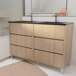 Aurlane - Mobile bagno da 120 cm 6 Casseti Rovere Chiaro + Lavabo Doppio Ceramica Nera - xenos