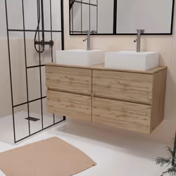 TIMBER, il mobile che combina eleganza e funzionalità. Scopri questo set composto da due mobili bagno e due lavabi da appoggi ...