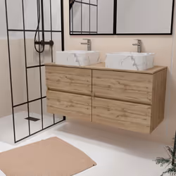 TIMBER, il mobile che combina eleganza e funzionalità. Scopri questo set composto da due mobili bagno e due lavabi da appoggi ...