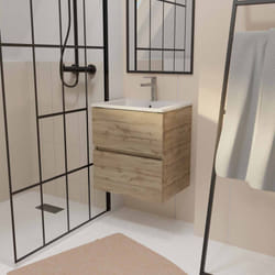 Mobile da bagno 50 cm Decor Rovere Naturale con 2 cassetti e Lavabo in ceramica bianca