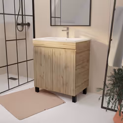TIMBER, uno stile sobrio e moderno! Mobile bagno da 70 cm con 2 ante , installato su piedini e relativo lavabo in ceramica bi ...