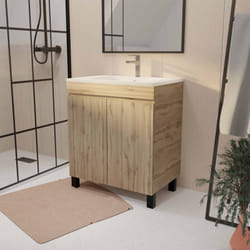 Aurlane - Mobile Bagno 70cm 2 Ante aspetto Rovere Naturale e Lavabo Ceramica Bianca