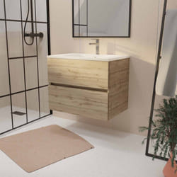 Mobile da bagno 70 cm Decor Rovere Naturale con 2 cassetti e Lavabo in ceramica bianca