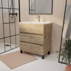 Mobile da bagno 70 cm Decor Rovere Naturale con 3 cassetti e Lavabo in ceramica bianca