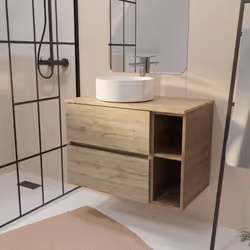 TIMBER 80, praticità ed eleganza naturale. Dona un tocco naturale ed elegante al tuo bagno con questo mobile sospeso in melam ...