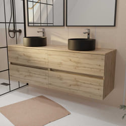 Aurlane - Mobile da Bagno 160 timber Decorazione Rovere - 4 Cassetti - 2 Lavabi Rotondi Neri