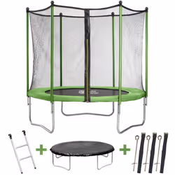Trampolino tappeto elastico YOOPI Ø 3.05 m - con rete di sicurezza, scala, telone e kit d'ancoraggio - Verde Trampolino "Yoop ...