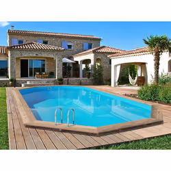 Kit piscina scandinava o bielorussa fuori terra ottagonale allungata in legno - 7,57 x 4,07 x 1,31 m - Pino trattato in autoc ...