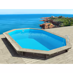 Kit piscina fuori terra in legno ottagonale allungata scandinava o bielorussa - 6,53 x 4,41 x 1,45 m - Pino trattato in autoc ...