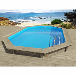 Kit piscina fuori terra in legno ottagonale allungata scandinava o bielorussa - 6,57 x 4,57 x 1,31 m - Pino trattato in autoc ...