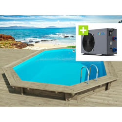 Piscina in legno Florida - 6,57 x 4,57 x 1,31 m + Pompa di calore reversibile Simplicity by Hayward on/off - 5 kW - Bianco