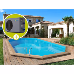 Kit piscina in legno scandinava o bielorussa fuori terra ottagonale allungata - 7,57 x 4,07 x 1,31 m - Pino trattato in autoc ...