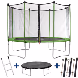 Trampolino tappeto elastico YOOPI Ø 3.65 m - Rete di protezione + Scala + Telone - Verde Trampolino " Yoopi " Ø 3,65 m Trampo ...